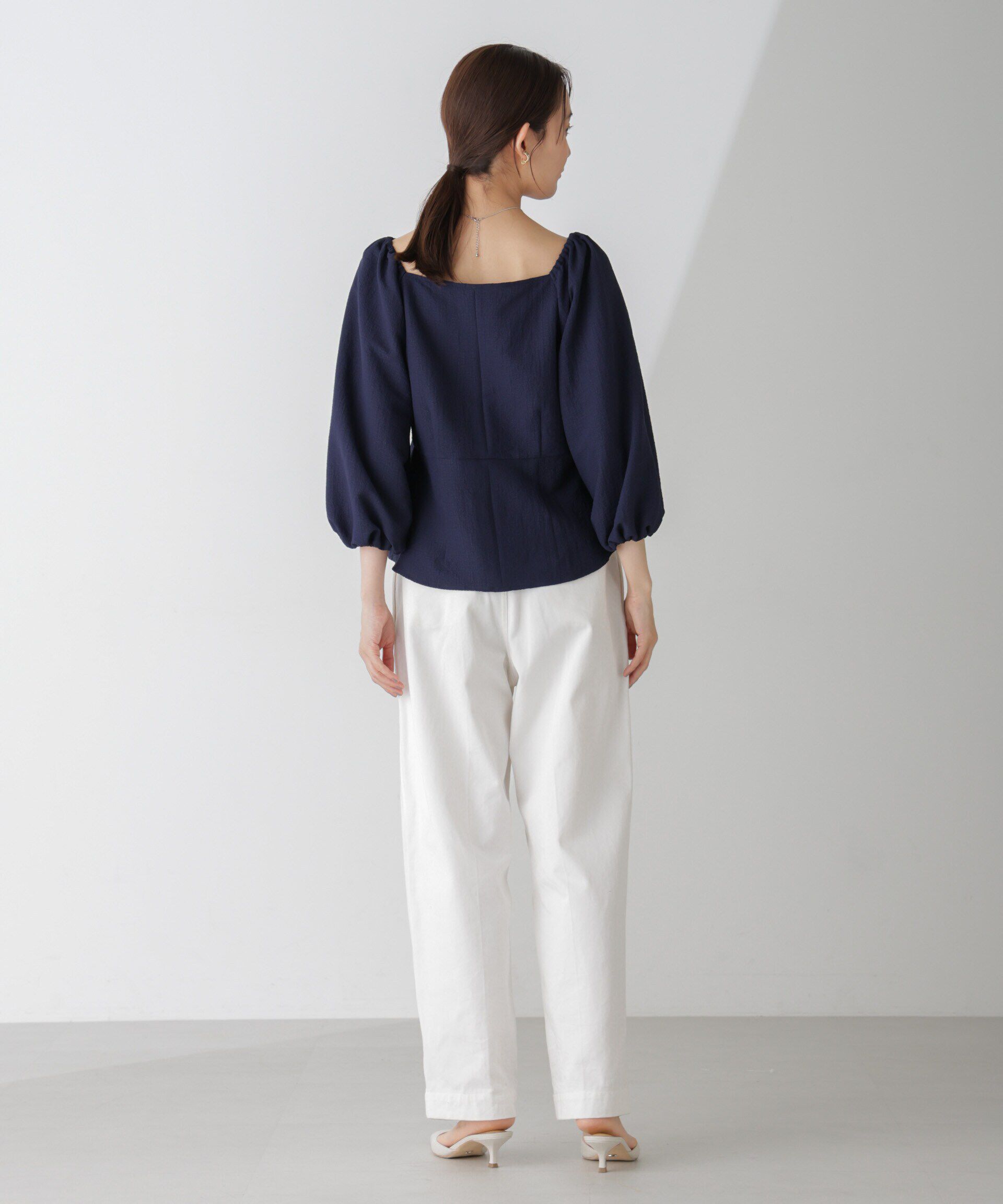 nano･universe「スクエアネックシアーサッカーブラウス」|シャツ・ブラウス|