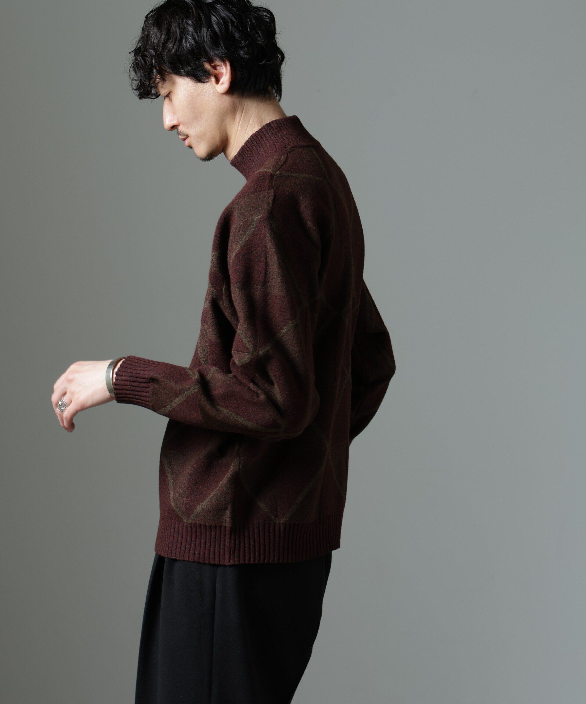 nano･universe「WEB限定/ダイヤ柄ハイネックニット」|ニット・セーター|