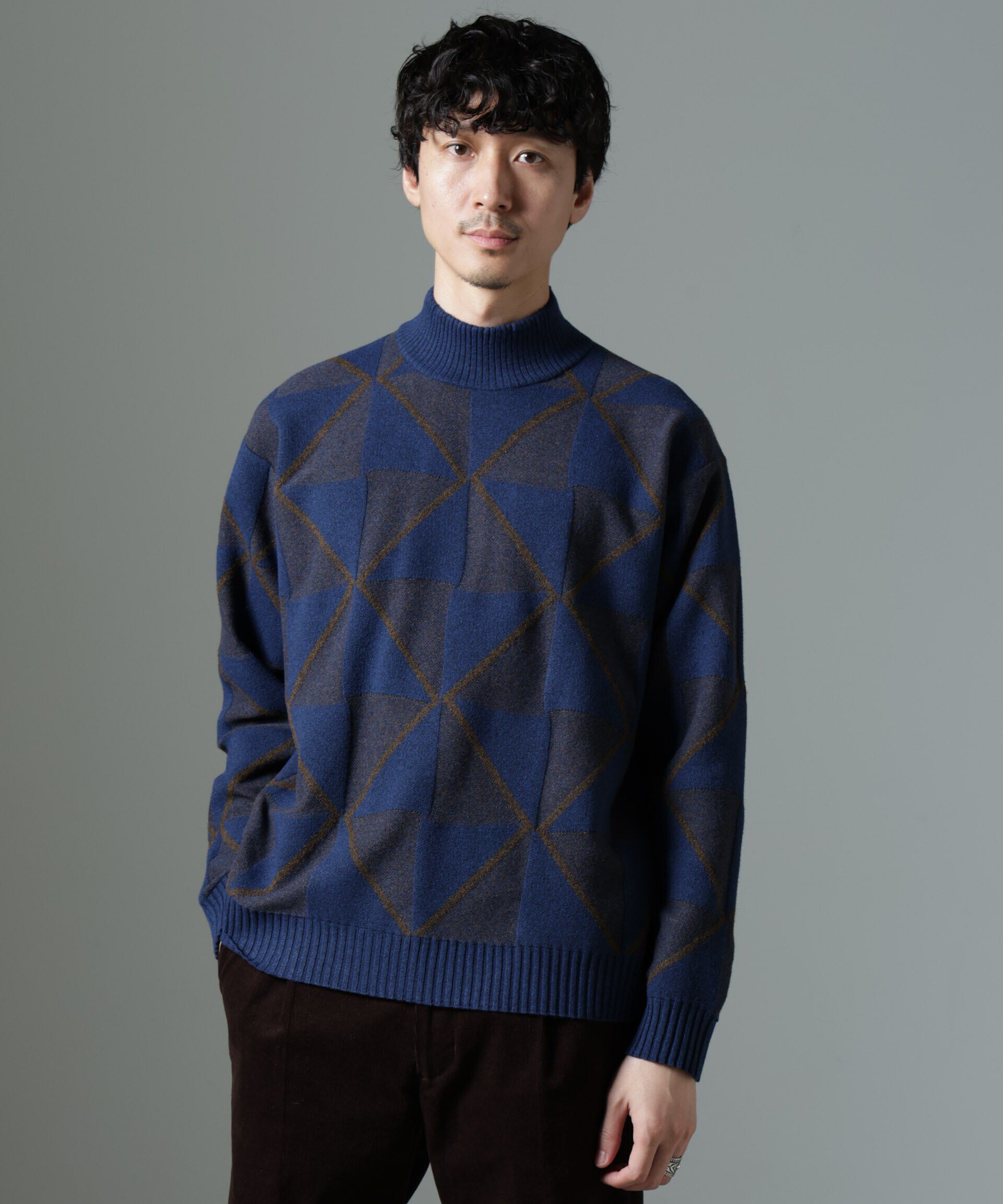 nano･universe「WEB限定/ダイヤ柄ハイネックニット」|ニット・セーター|