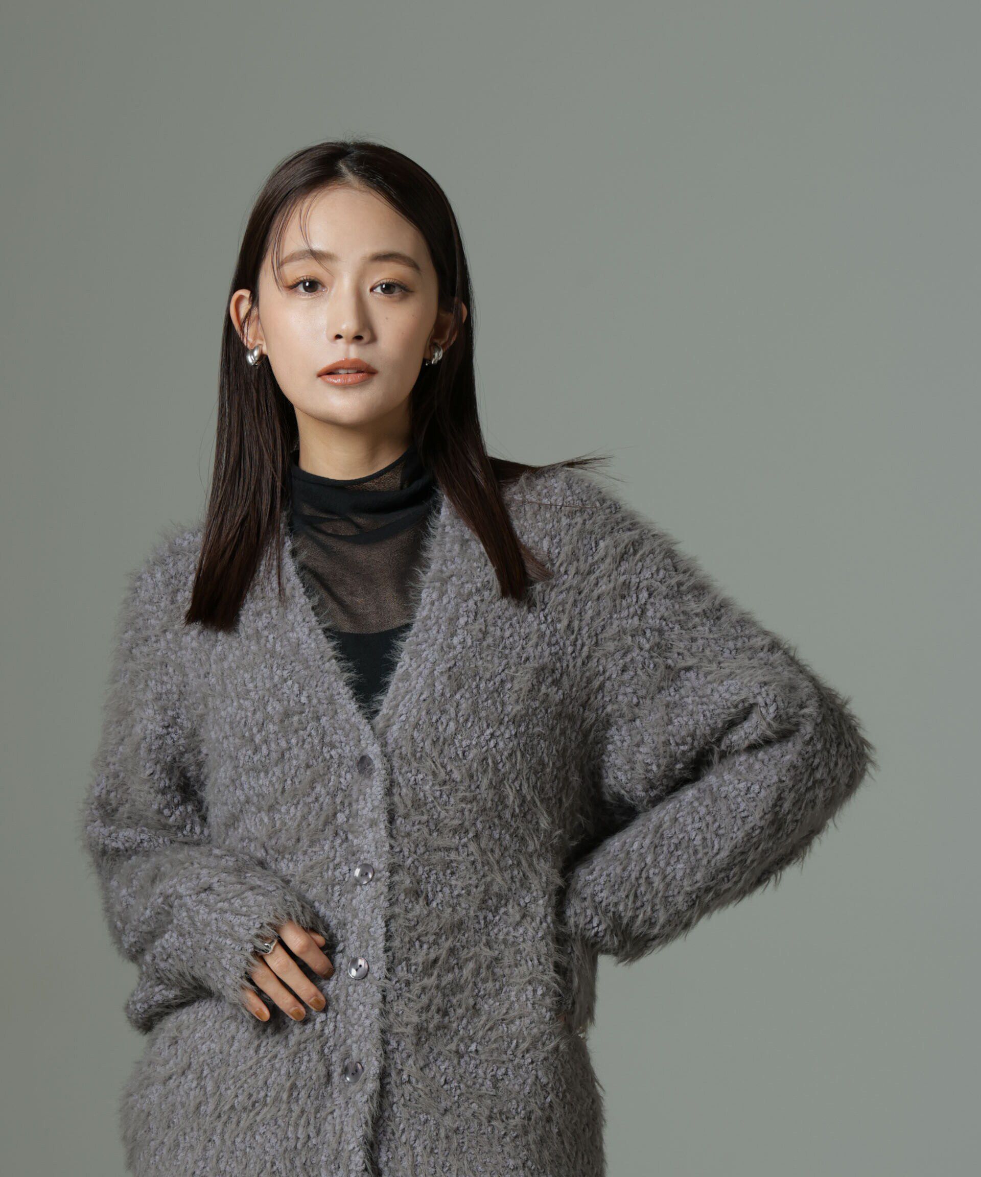 nano･universe「ファンシーシャギーカーディガン」|ニット・セーター|グレー