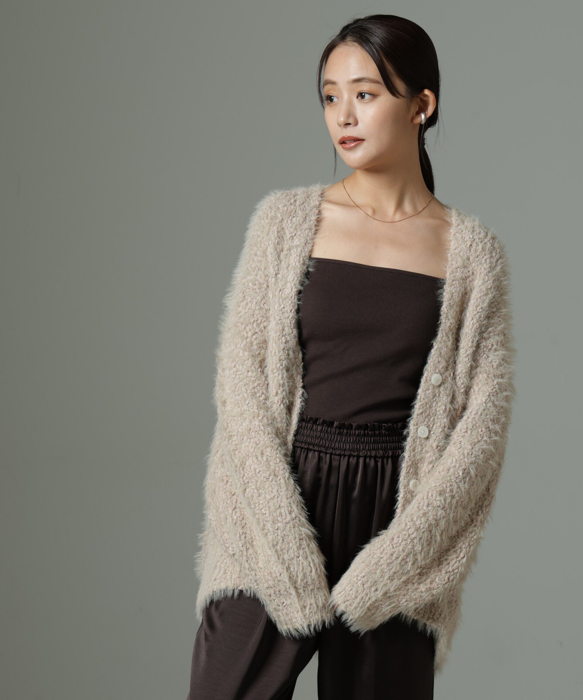 nano･universe「ファンシーシャギーカーディガン」|ニット・セーター|グレージュ3