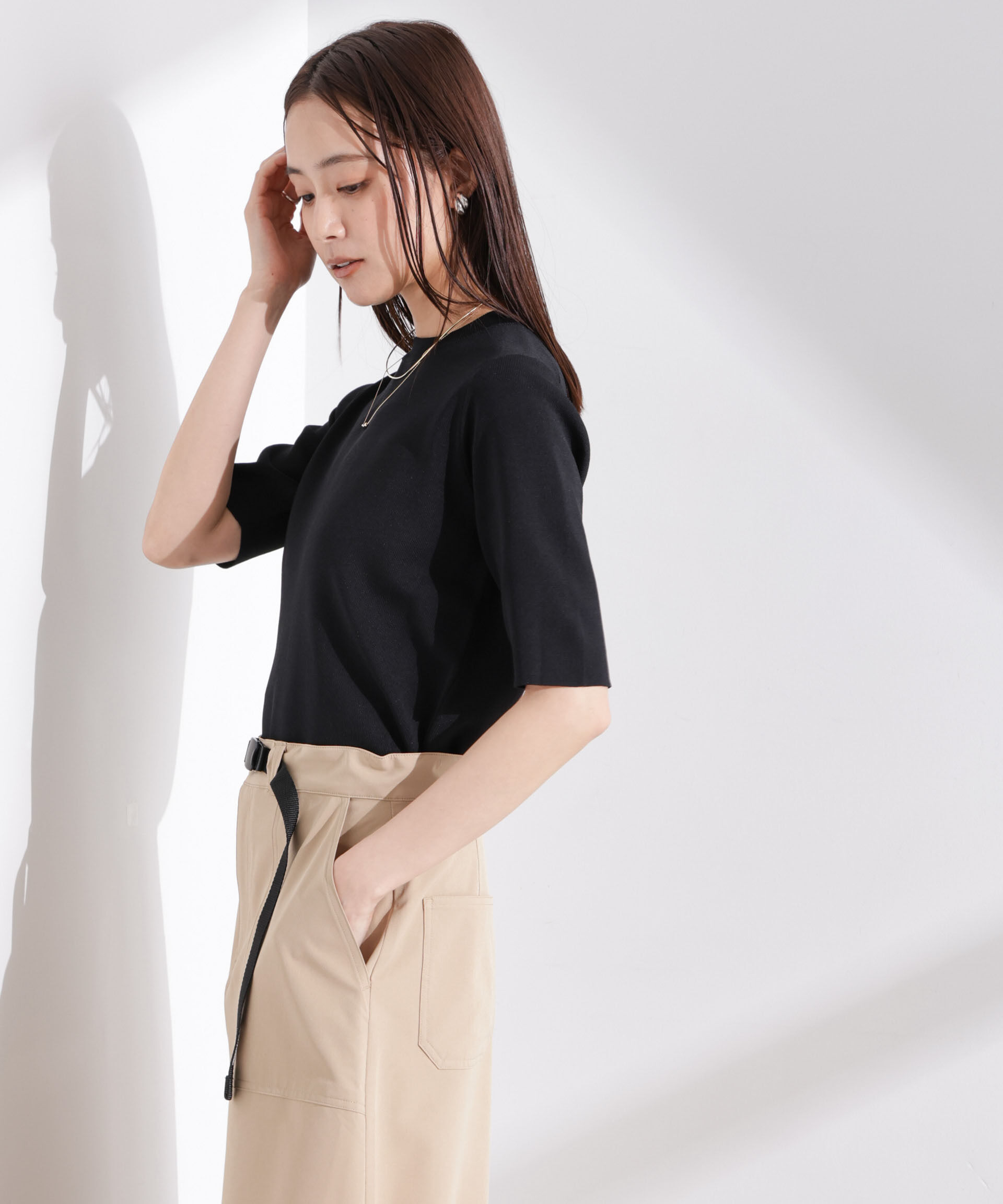 nano･universe「洗濯機洗い可UVカット接触冷感半袖ニット」|ニット・セーター|