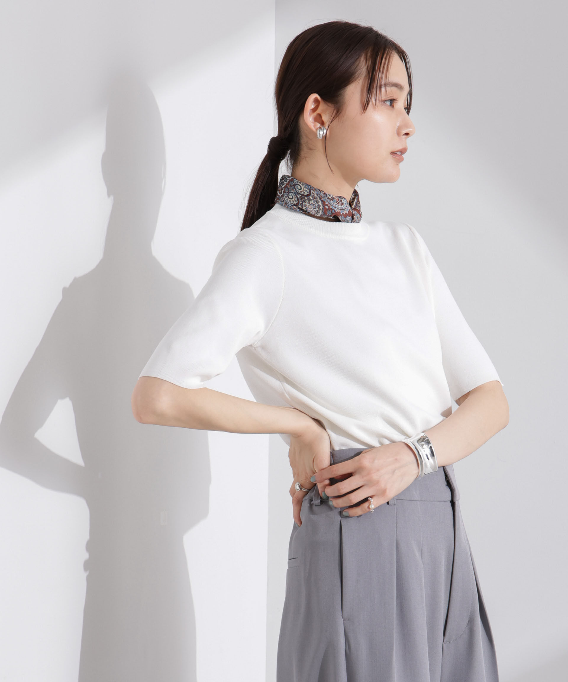 nano･universe「洗濯機洗い可UVカット接触冷感半袖ニット」|ニット・セーター|