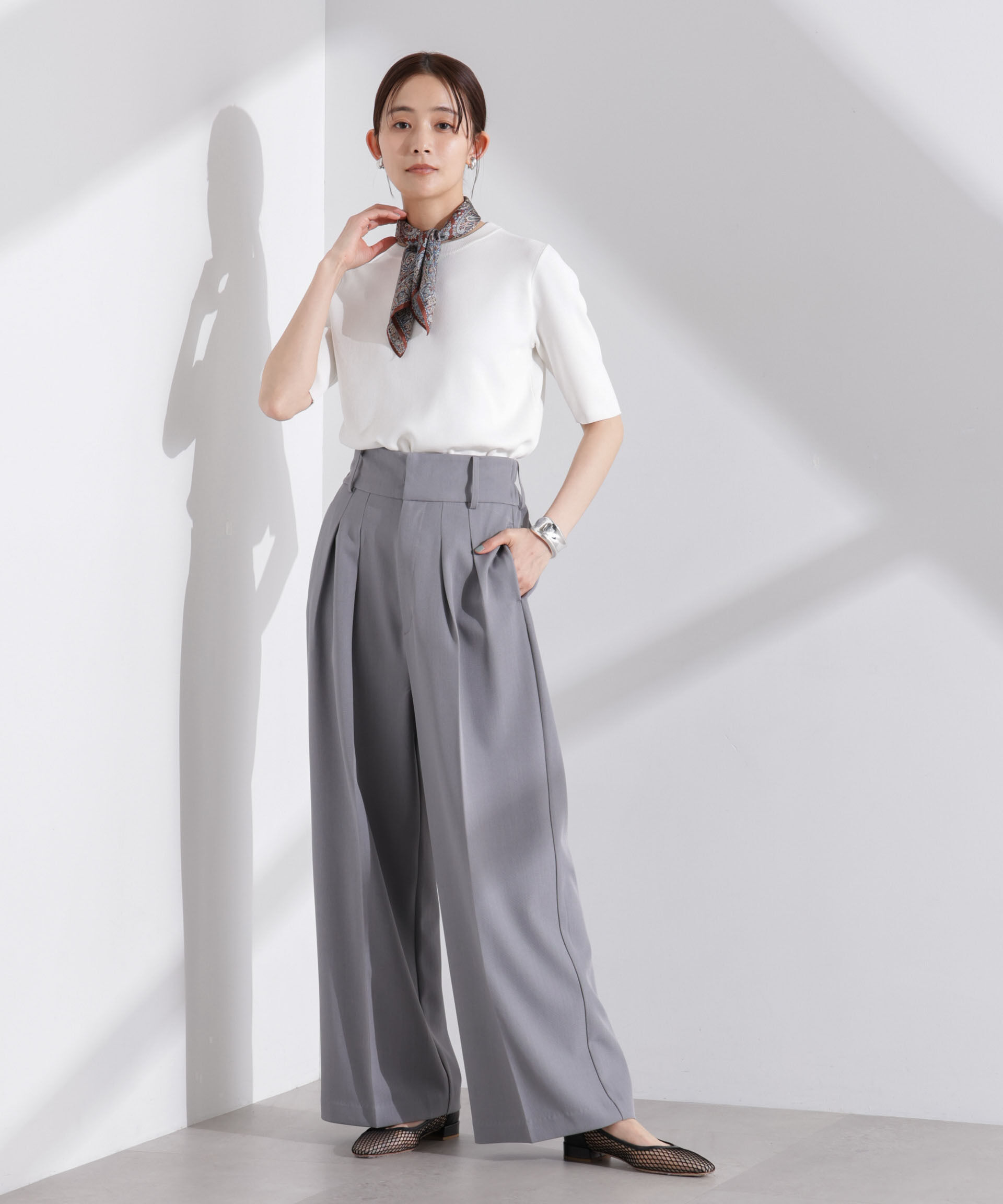 nano･universe「洗濯機洗い可UVカット接触冷感半袖ニット」|ニット・セーター|