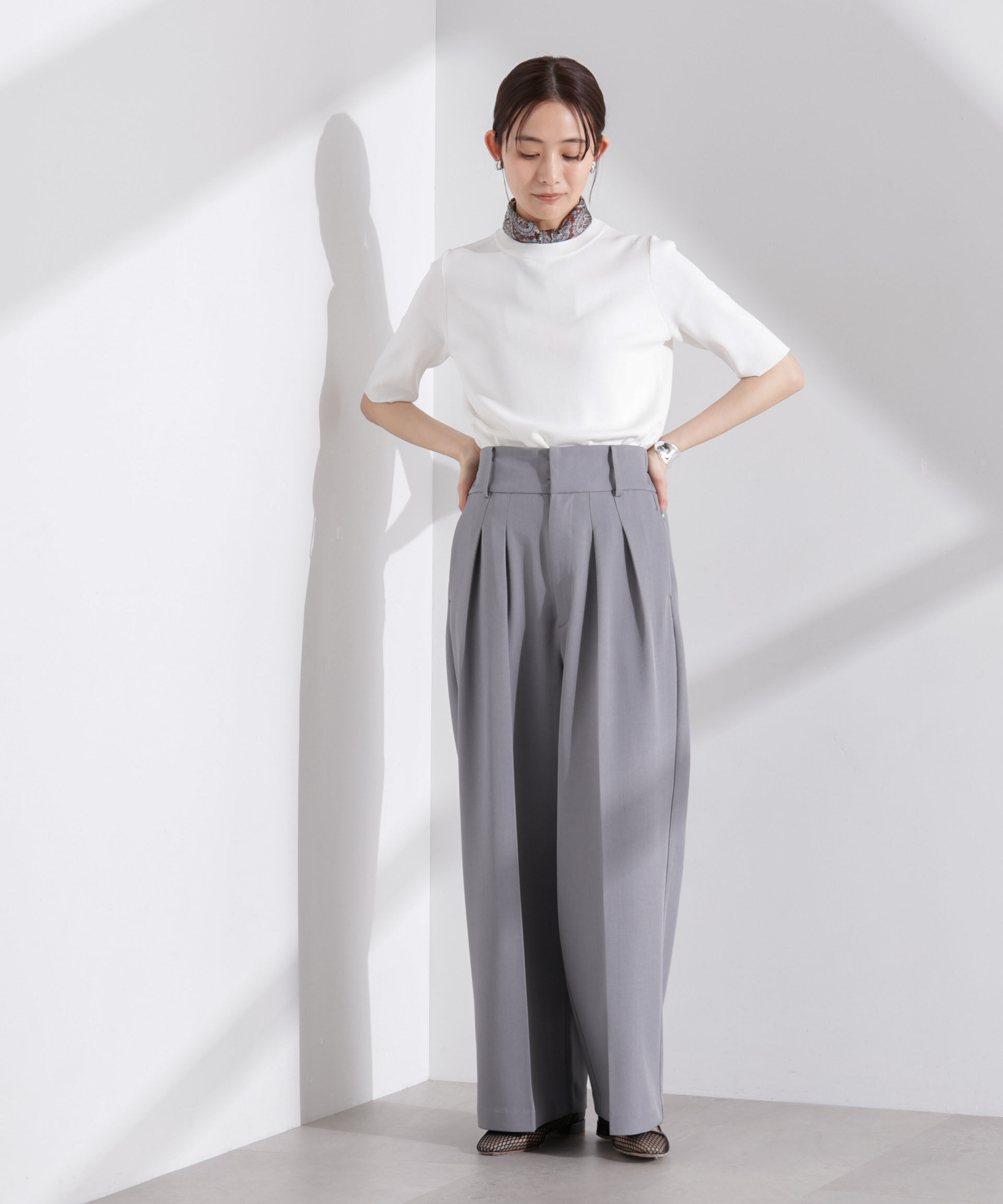 nano･universe「洗濯機洗い可UVカット接触冷感半袖ニット」|ニット・セーター|