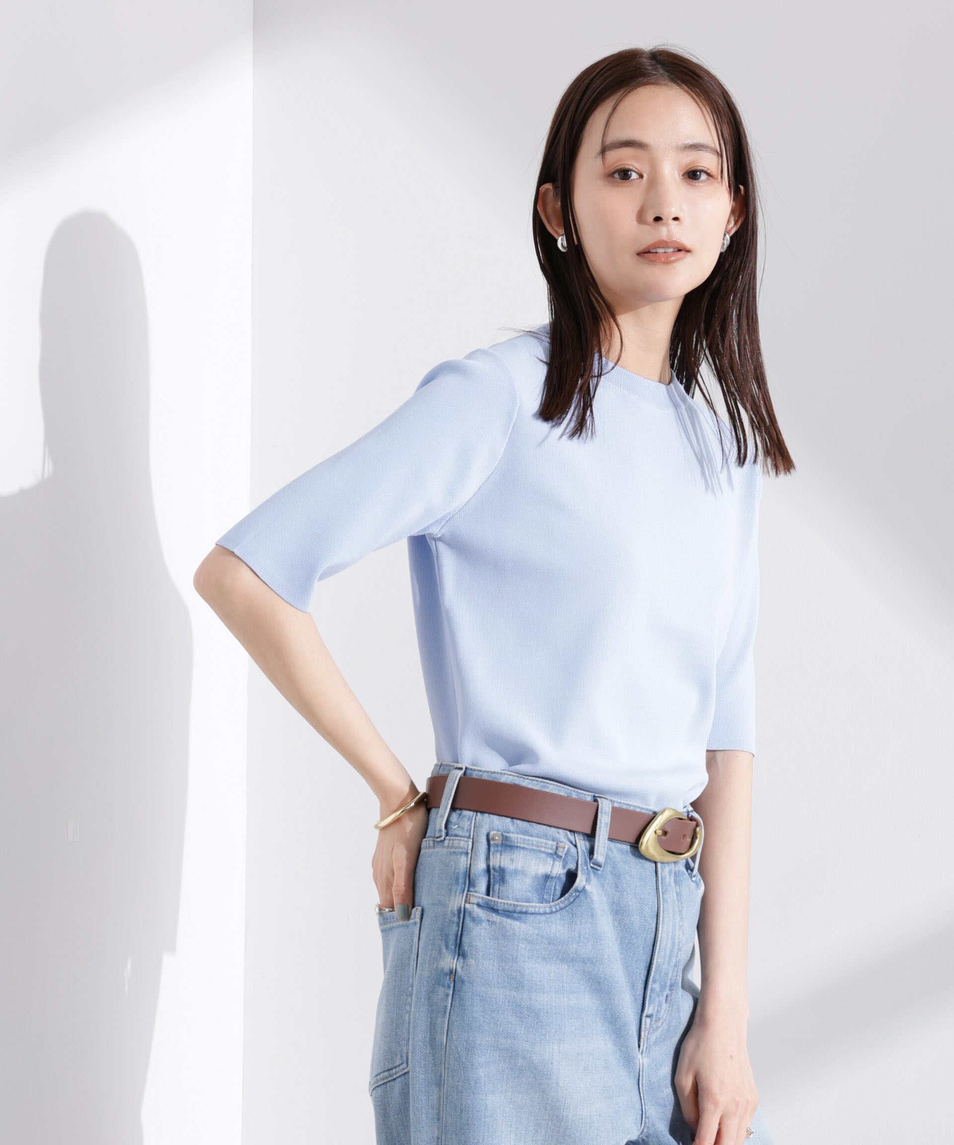 nano･universe「洗濯機洗い可UVカット接触冷感半袖ニット」|ニット・セーター|