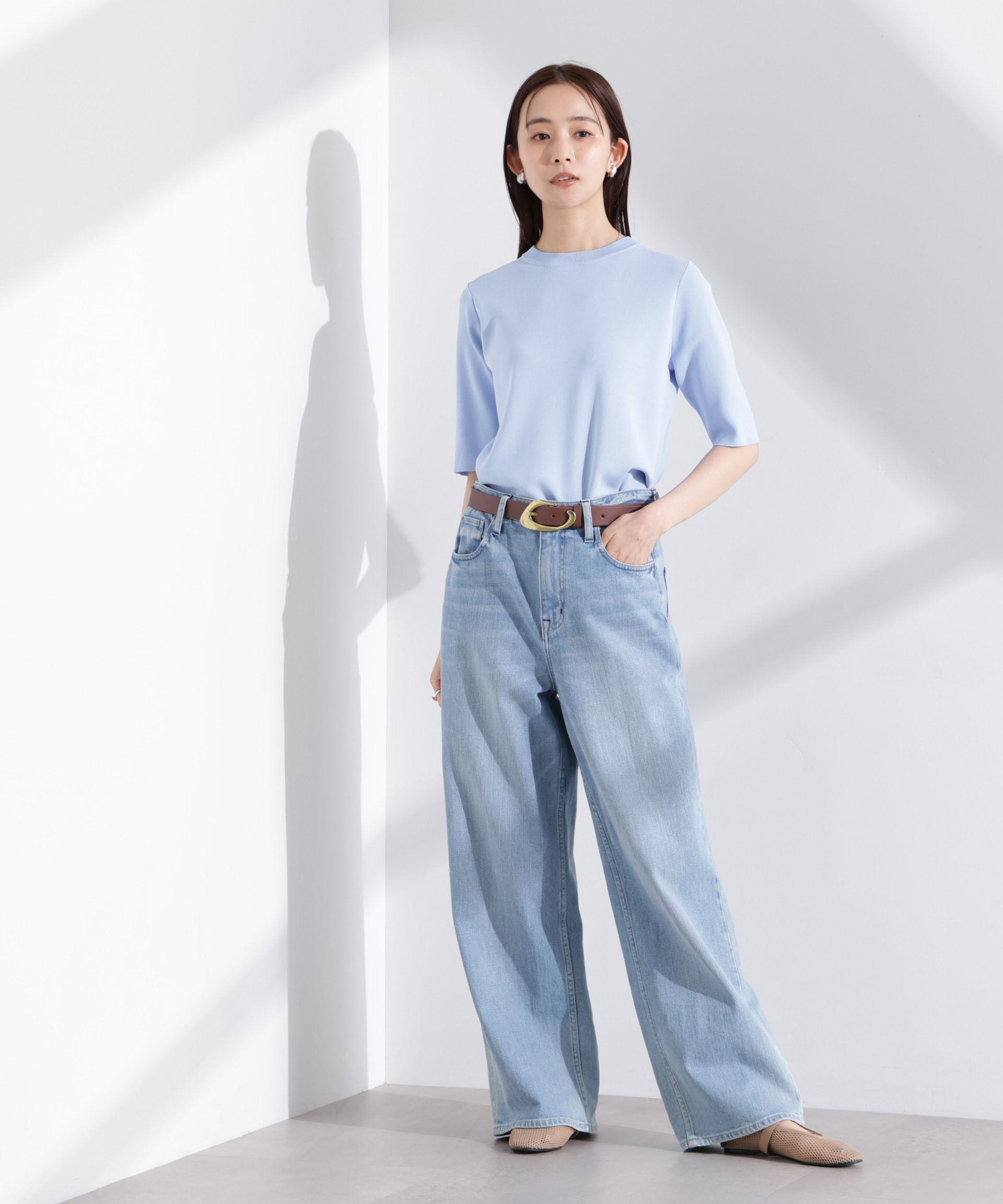 nano･universe「洗濯機洗い可UVカット接触冷感半袖ニット」|ニット・セーター|