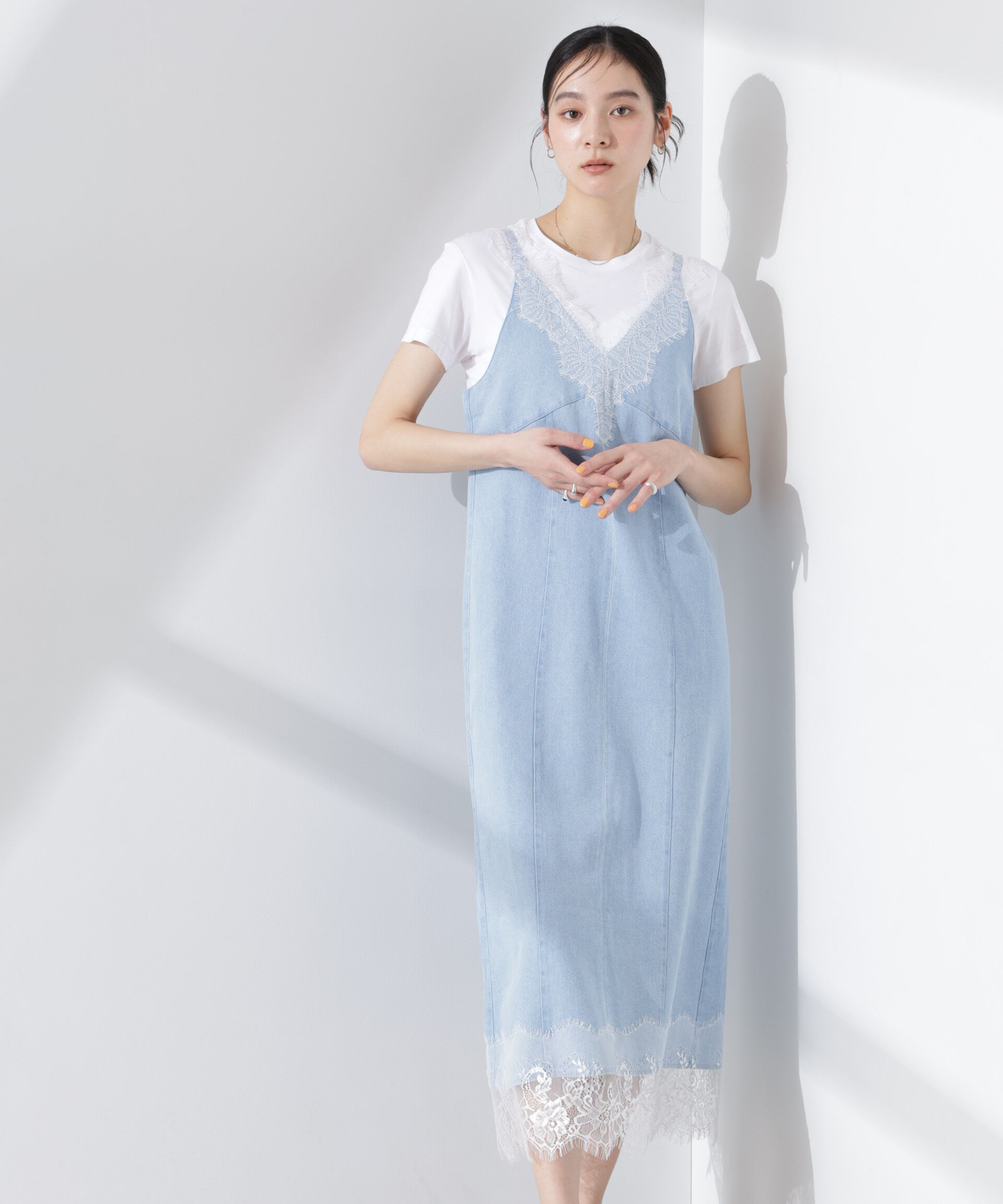nano･universe「レースディティールデニムドレス」|ワンピース|L.ブルー1