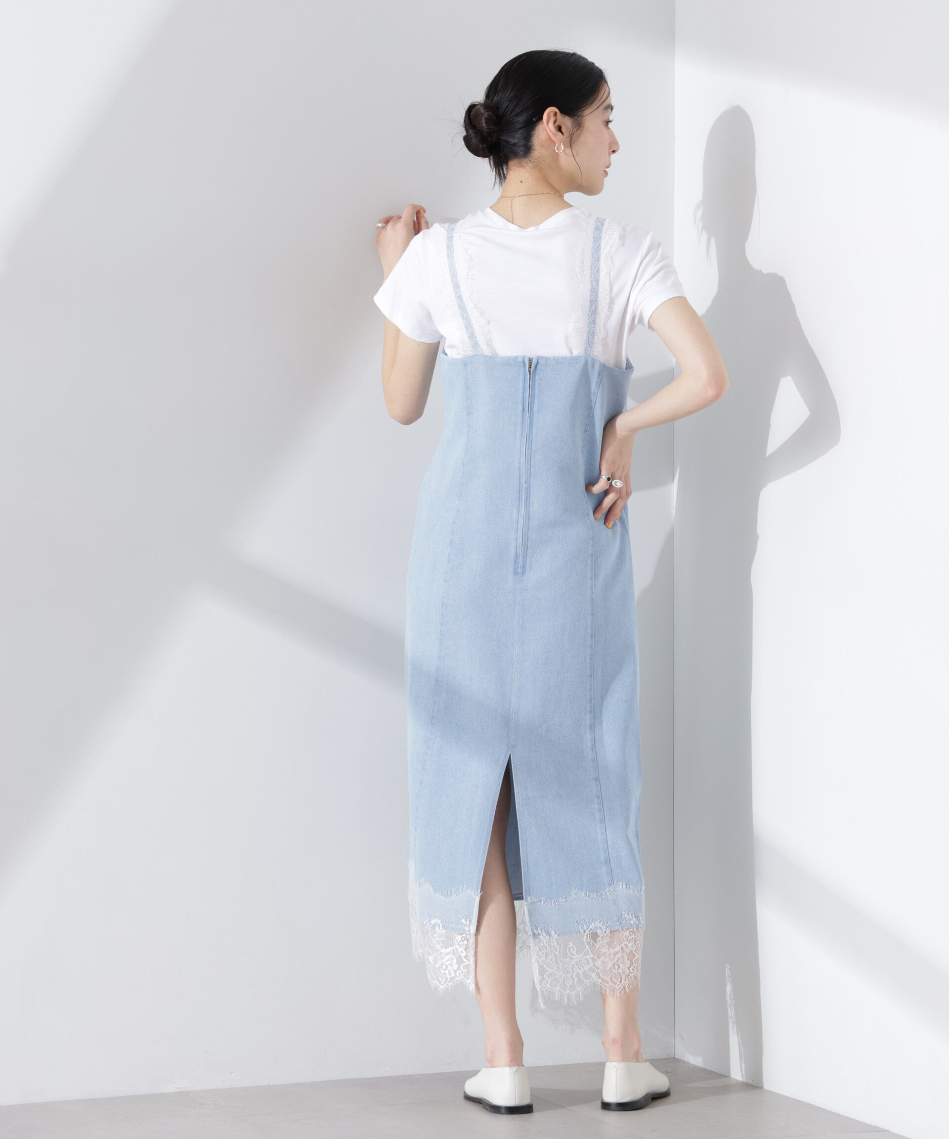 nano･universe「レースディティールデニムドレス」|ワンピース|