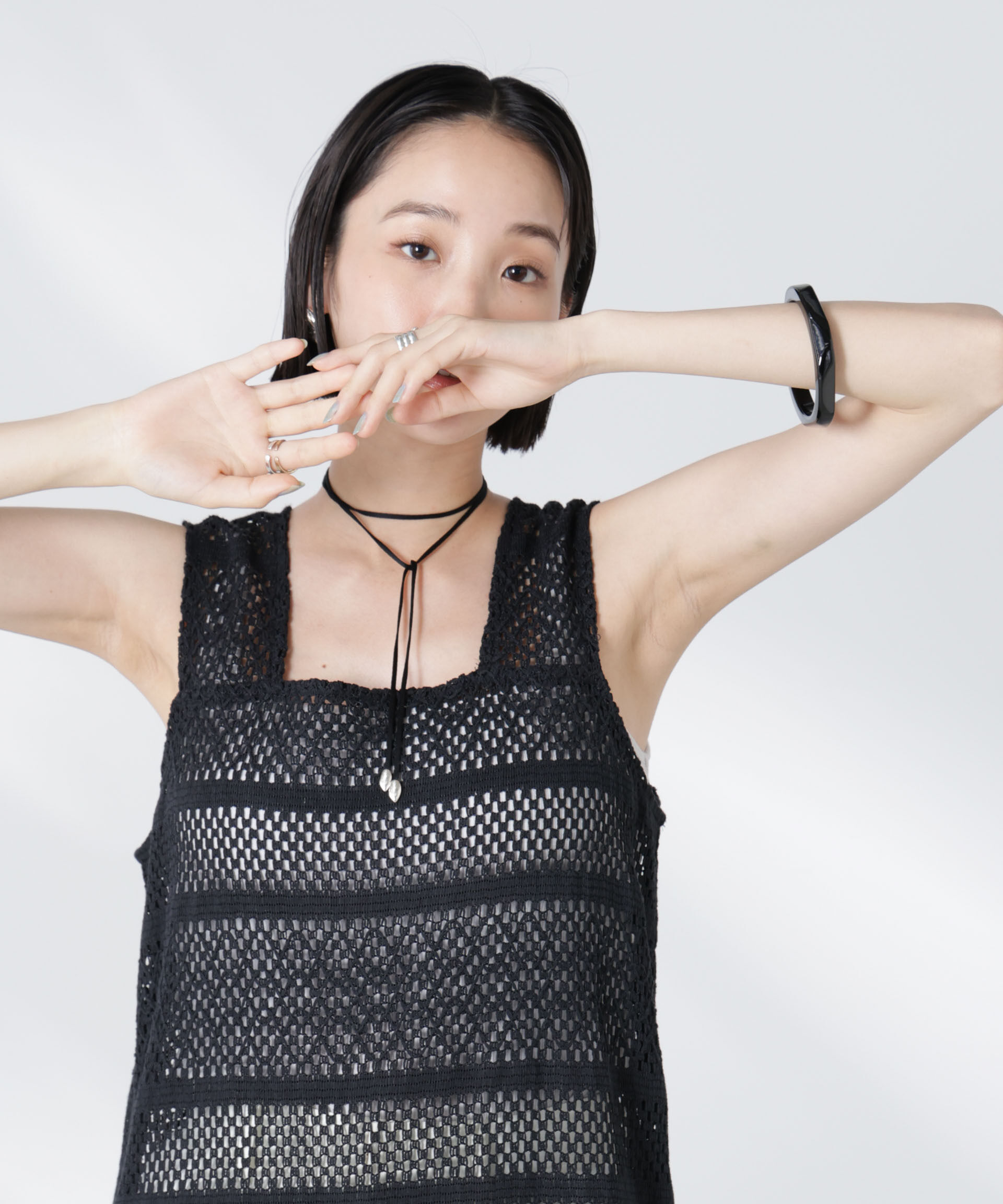 nano･universe「クロシェニット風レースノースリーブワンピース」|ワンピース|