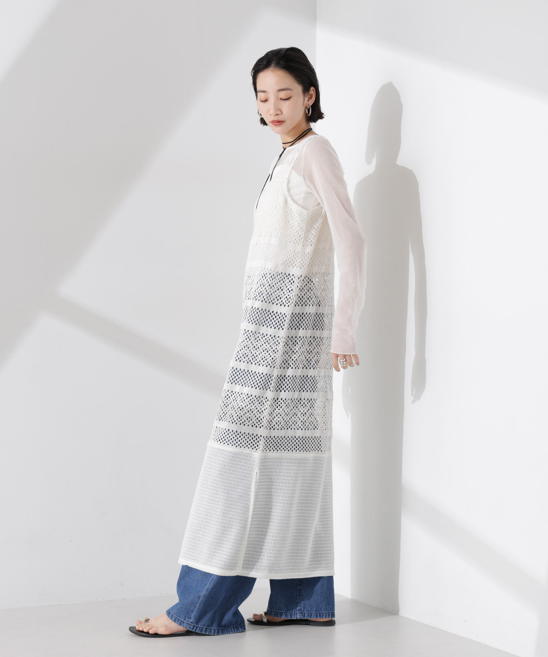 nano･universe「クロシェニット風レースノースリーブワンピース」|ワンピース|