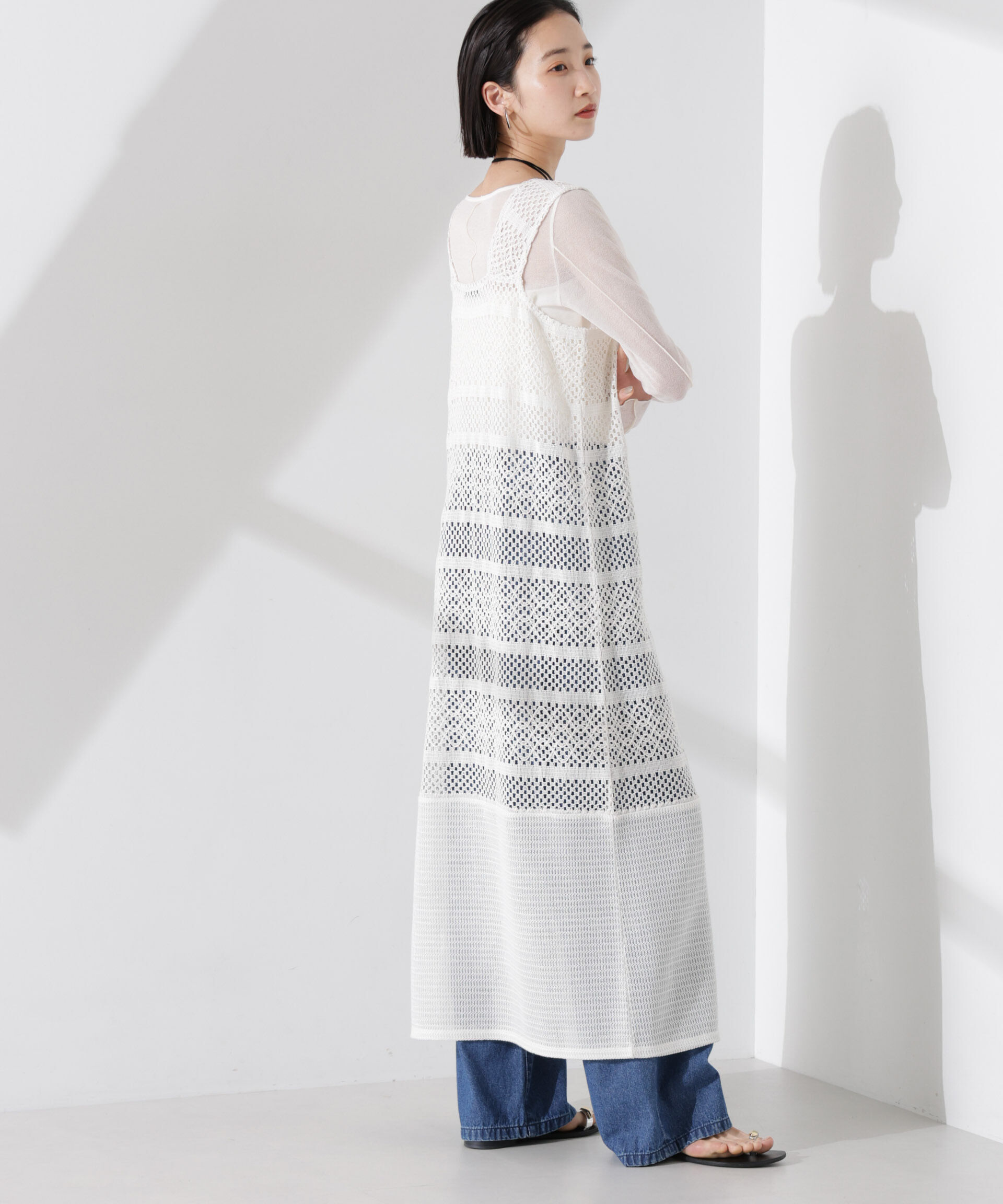 nano･universe「クロシェニット風レースノースリーブワンピース」|ワンピース|