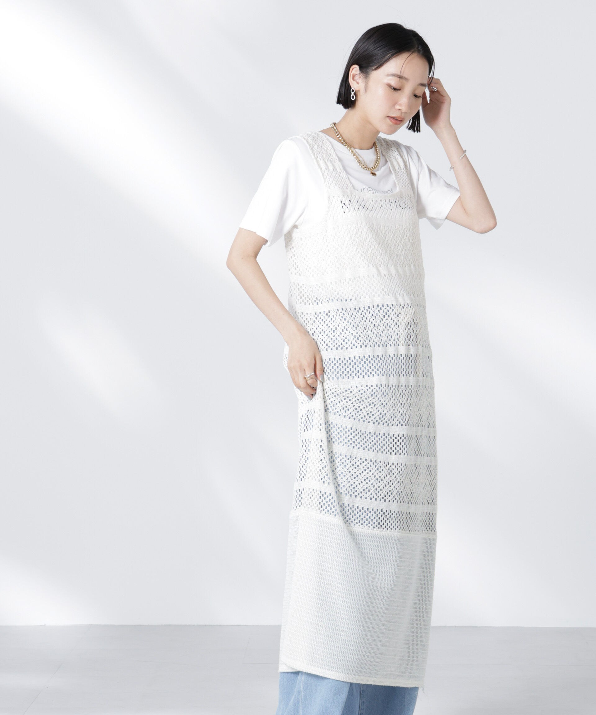 nano･universe「クロシェニット風レースノースリーブワンピース」|ワンピース|