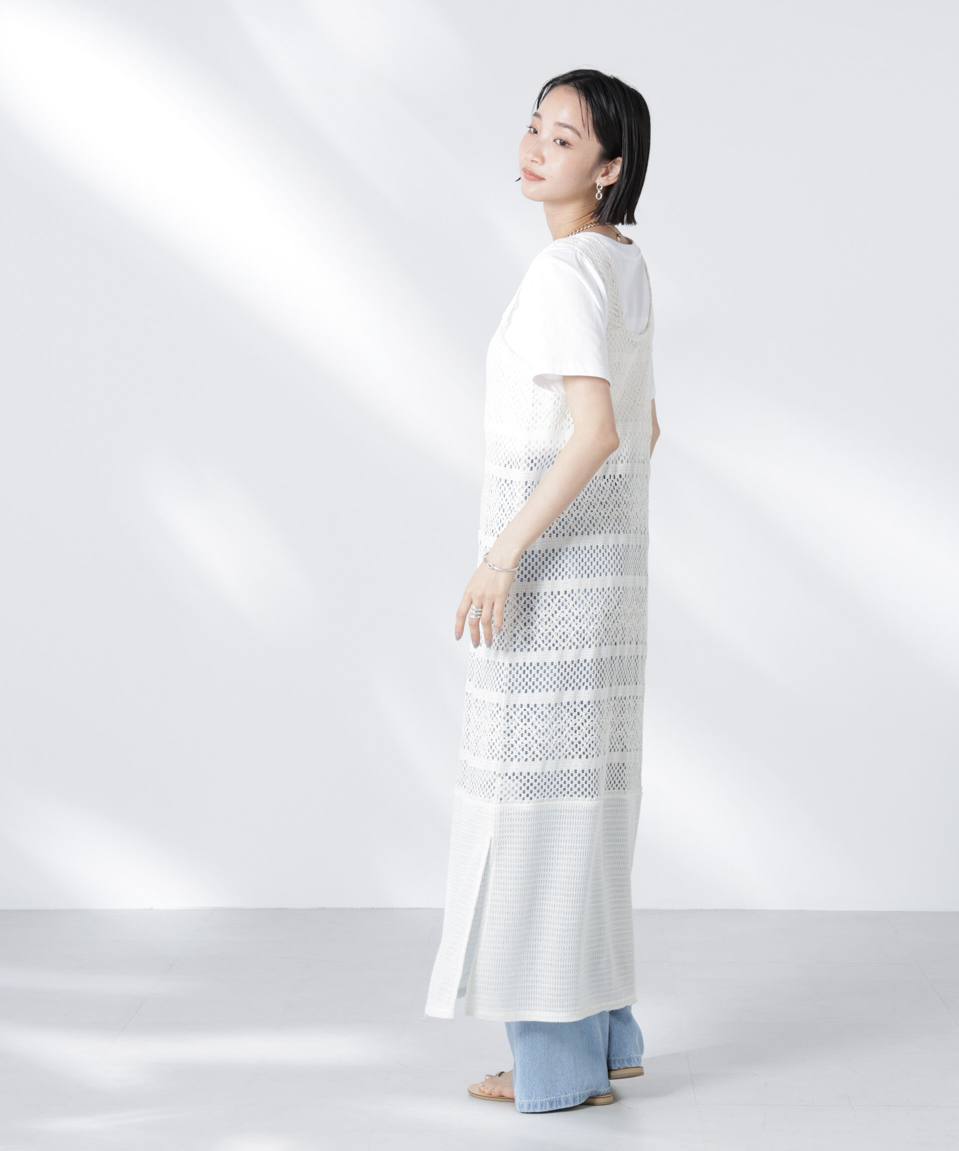 nano･universe「クロシェニット風レースノースリーブワンピース」|ワンピース|