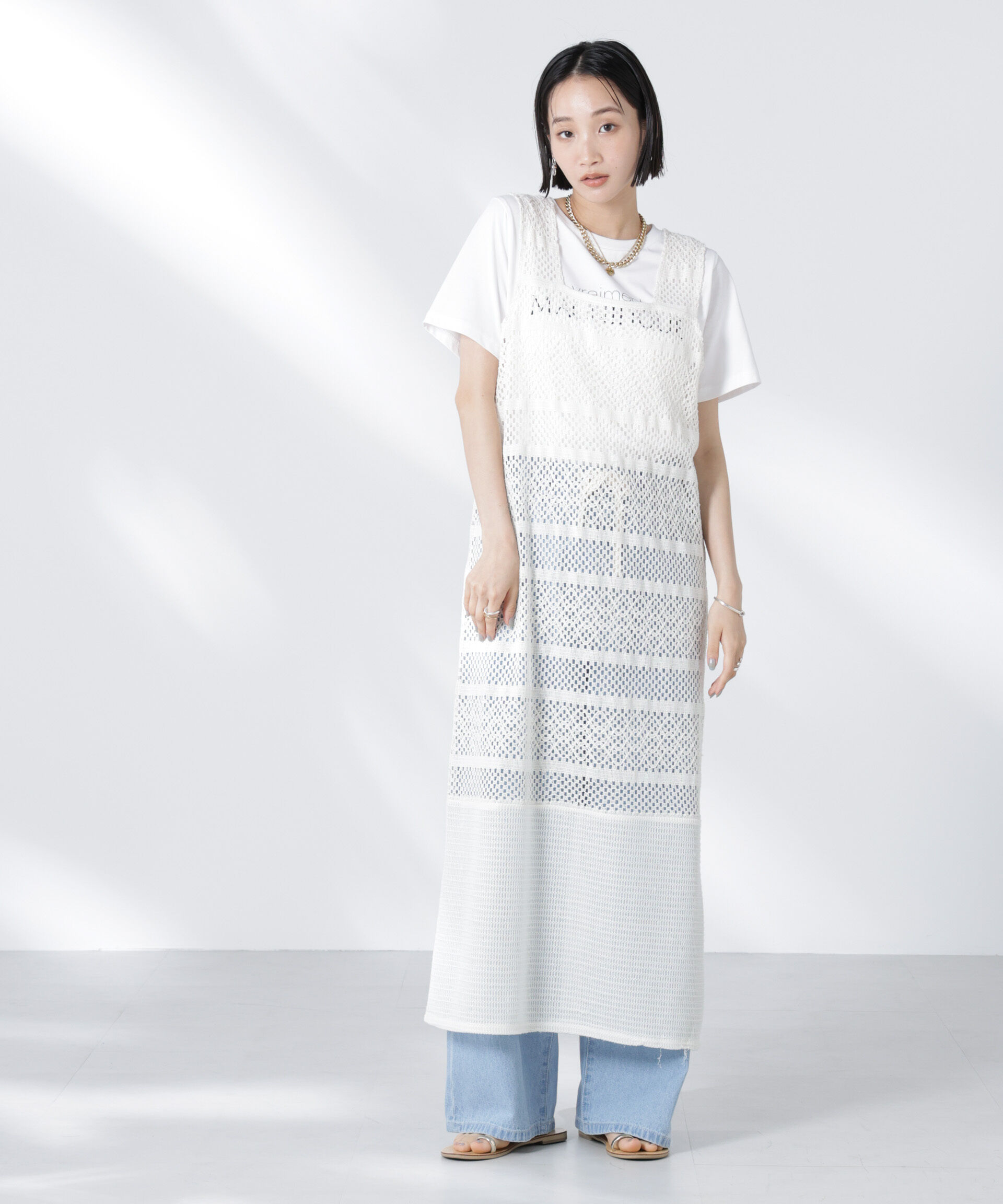 nano･universe「クロシェニット風レースノースリーブワンピース」|ワンピース|