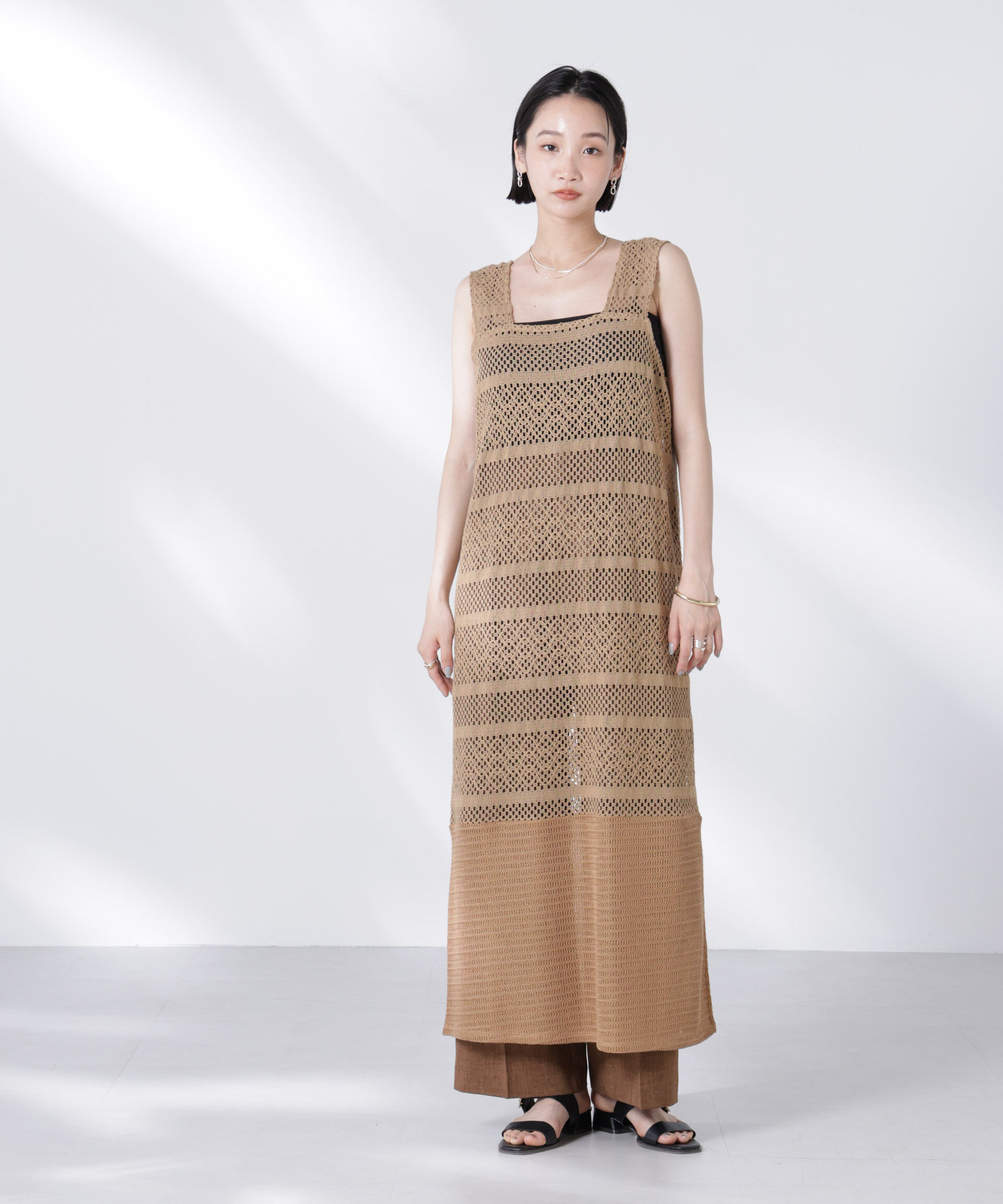 nano･universe「クロシェニット風レースノースリーブワンピース」|ワンピース|