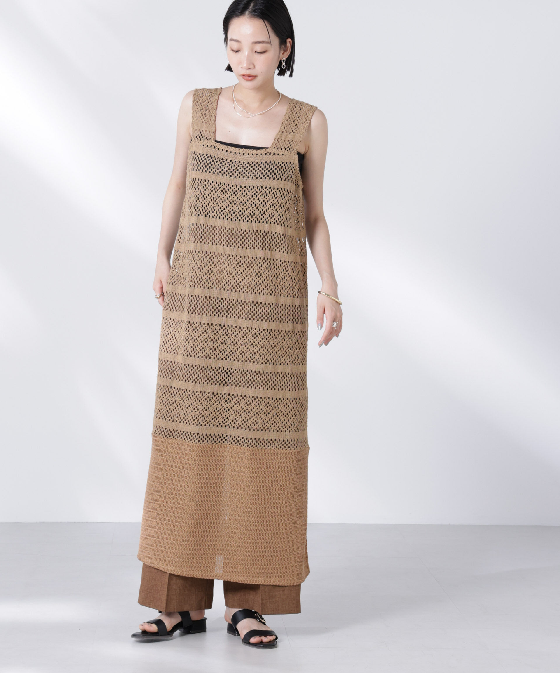 nano･universe「クロシェニット風レースノースリーブワンピース」|ワンピース|