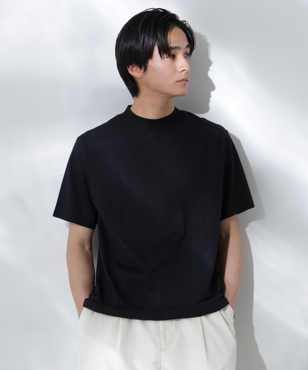 nano･universe「Anti Soaked(R)  汗染み防止 モックネックレギュラーシルエットTシャツ」|Tシャツ・カットソー|ブラック