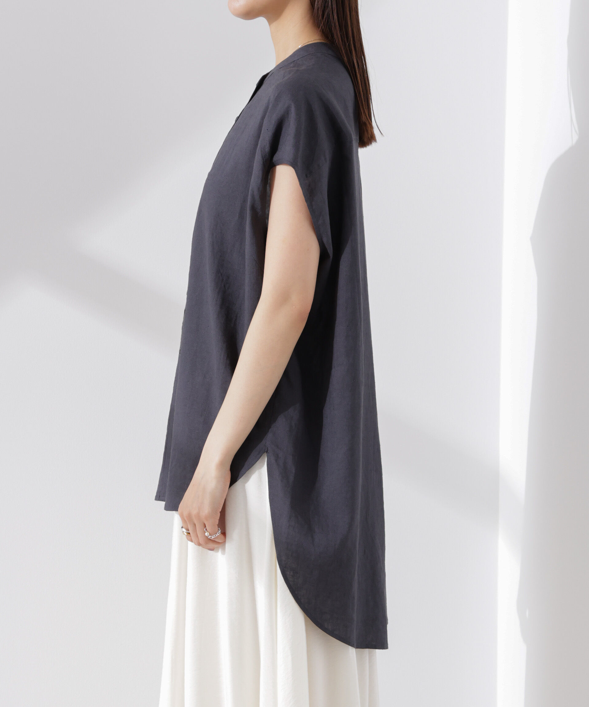 nano･universe「Anti Smell Linen フレンチスリーブシャツ」|シャツ・ブラウス|