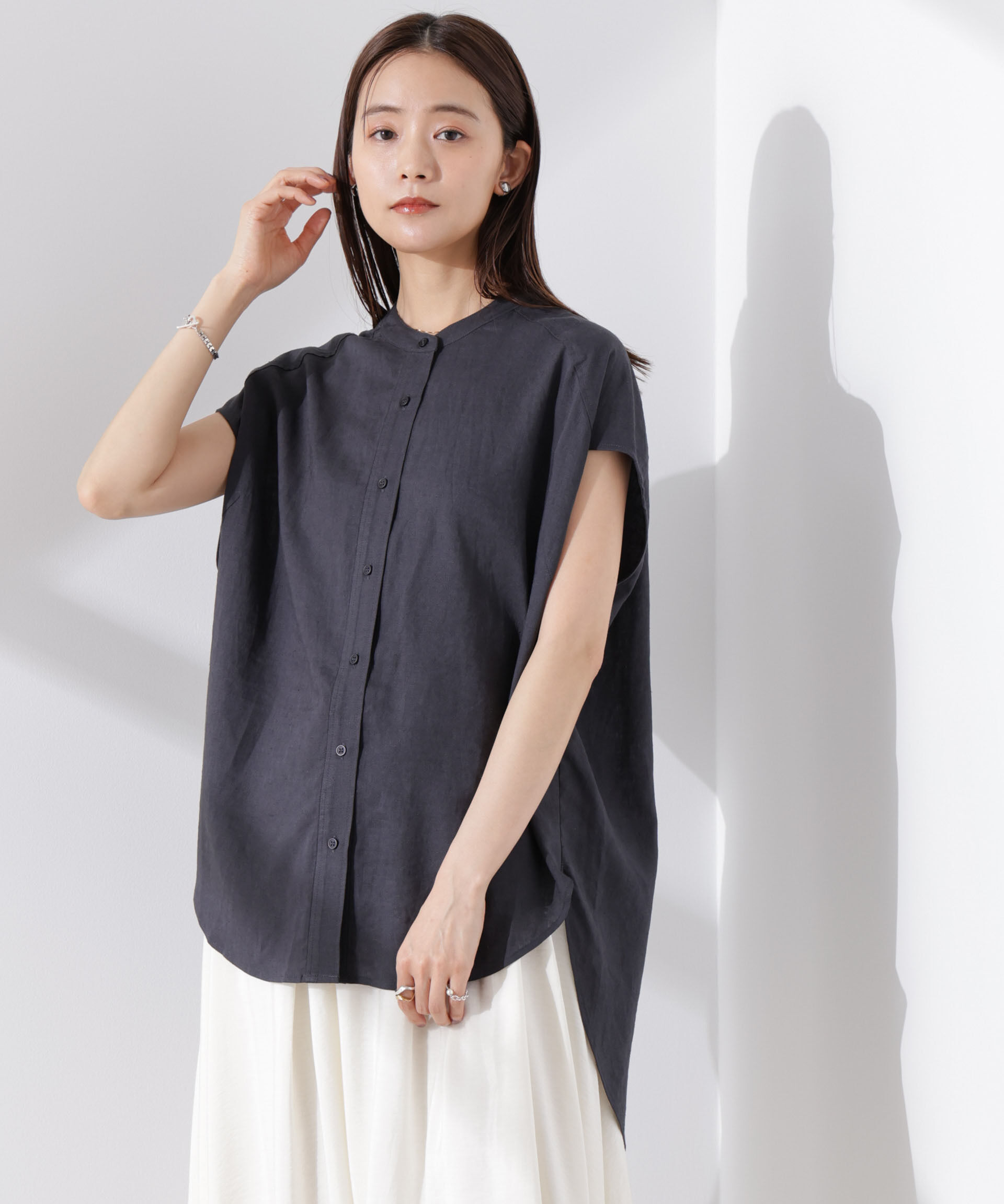 nano･universe「Anti Smell Linen フレンチスリーブシャツ」|シャツ・ブラウス|