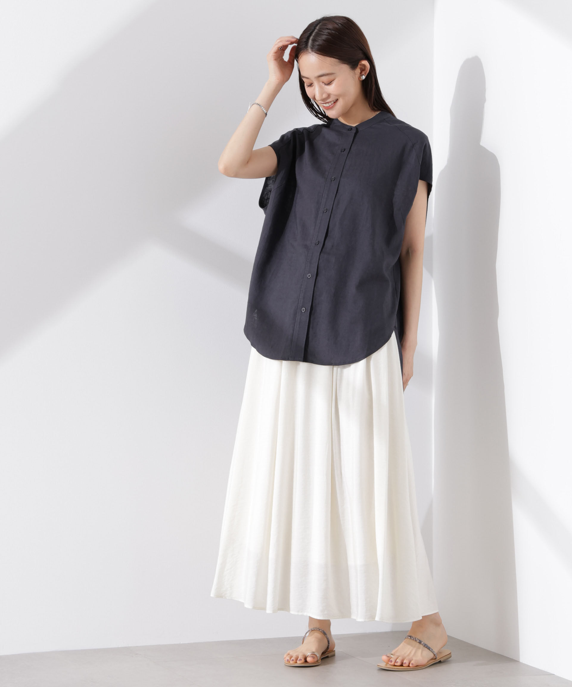 nano･universe「Anti Smell Linen フレンチスリーブシャツ」|シャツ・ブラウス|