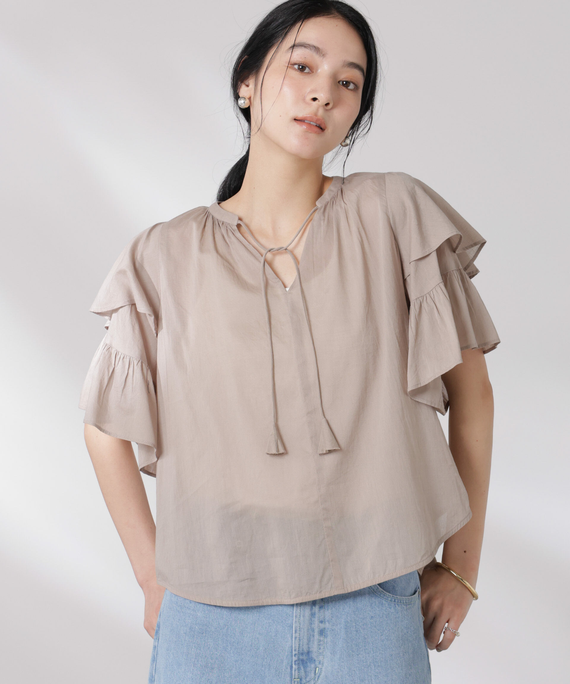 nano･universe「made in india コットンフリルスリーブブラウス」|シャツ・ブラウス|