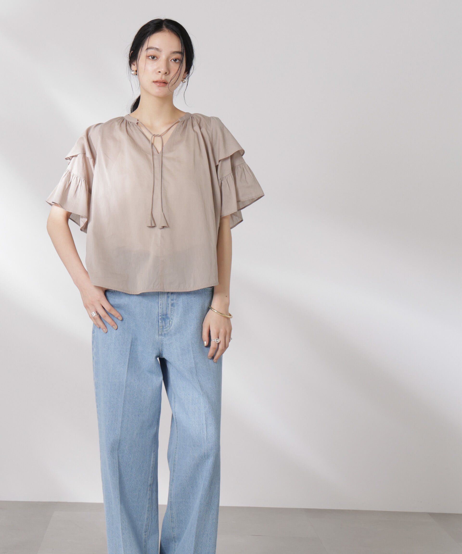 nano･universe「made in india コットンフリルスリーブブラウス」|シャツ・ブラウス|