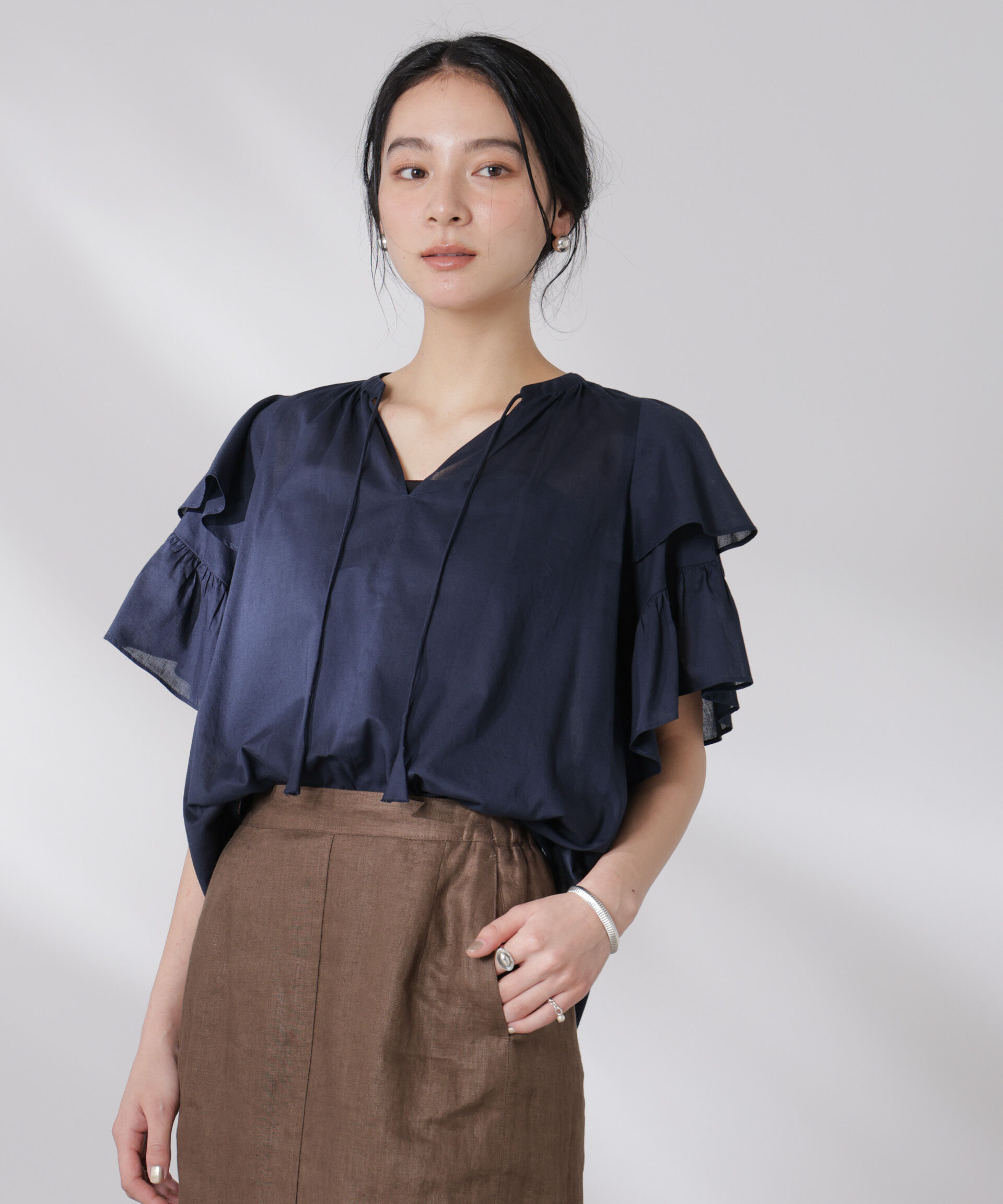 nano･universe「made in india コットンフリルスリーブブラウス」|シャツ・ブラウス|