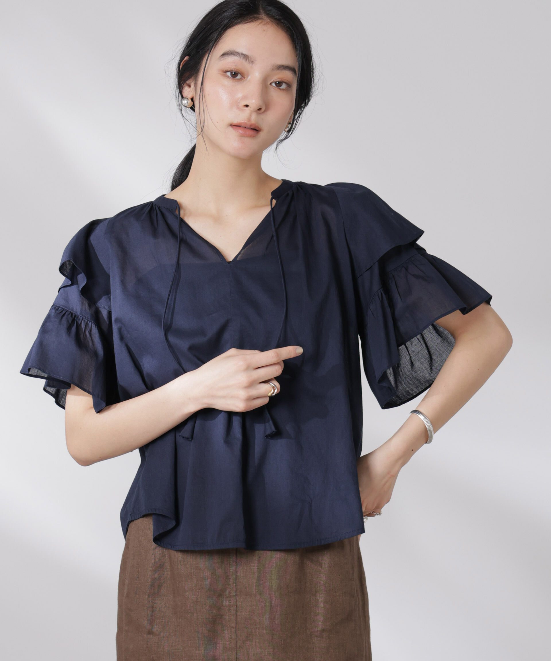 nano･universe「made in india コットンフリルスリーブブラウス」|シャツ・ブラウス|