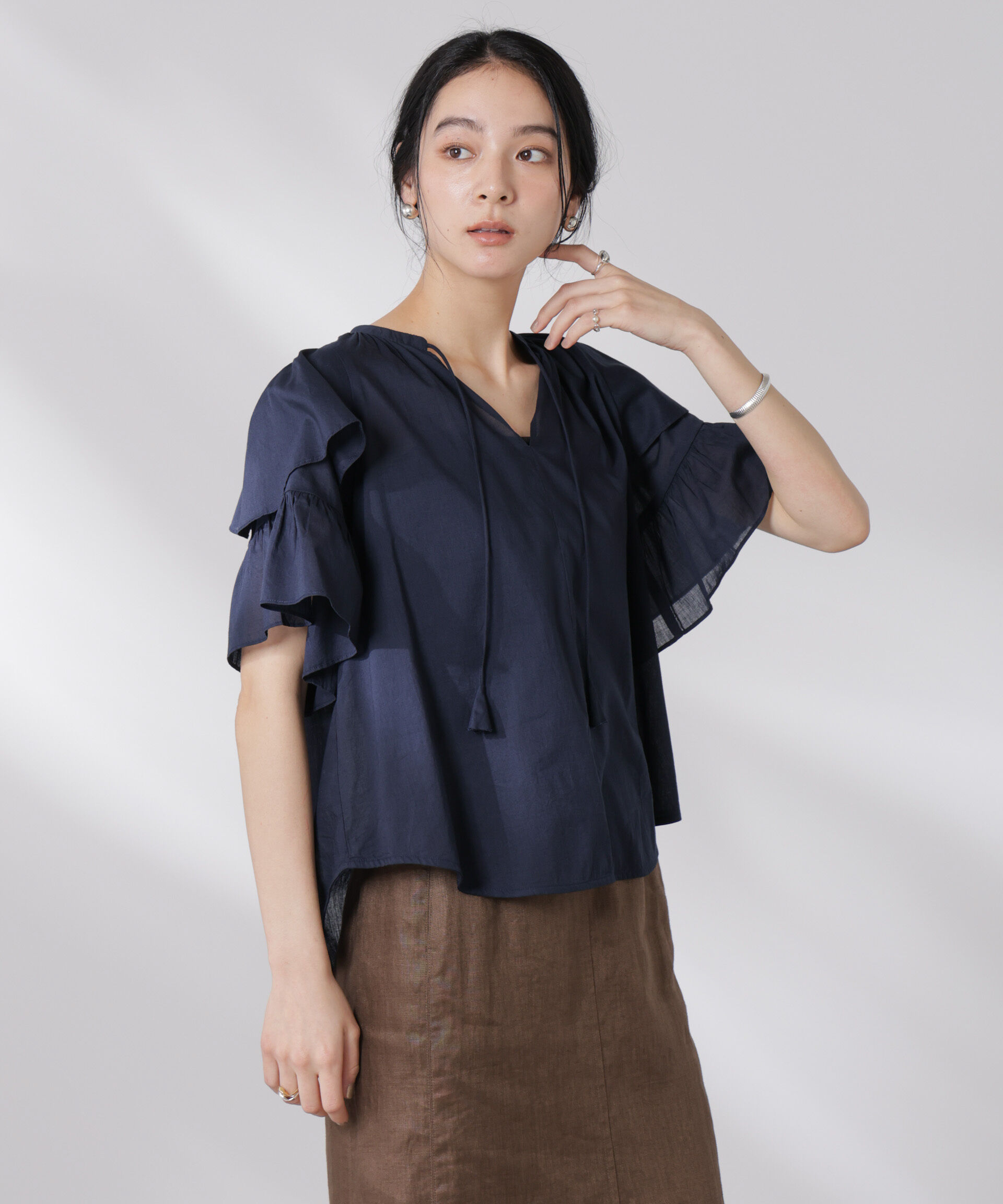 nano･universe「made in india コットンフリルスリーブブラウス」|シャツ・ブラウス|