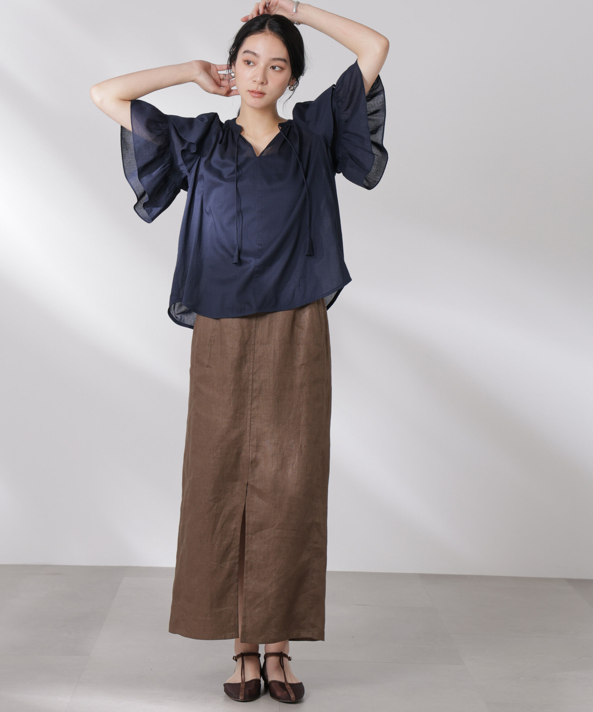 nano･universe「made in india コットンフリルスリーブブラウス」|シャツ・ブラウス|