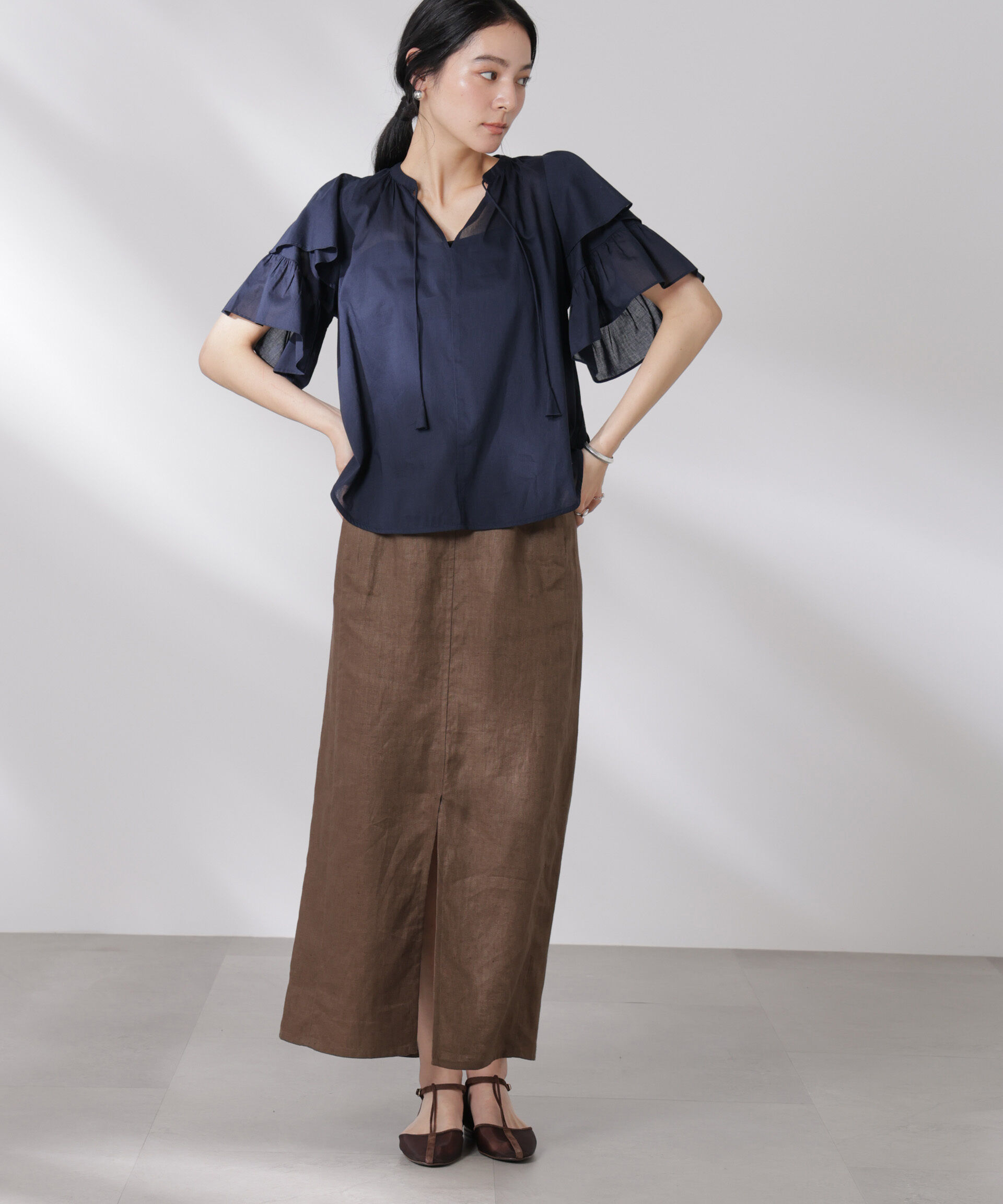 nano･universe「made in india コットンフリルスリーブブラウス」|シャツ・ブラウス|