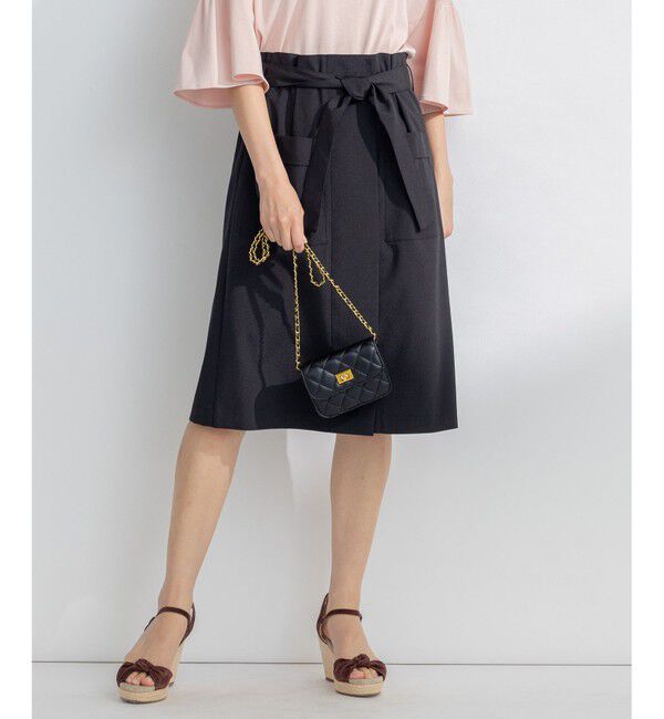 組曲「【ベルト付】リネン混オックスストレッチ キュロットパンツ」|キュロット|ブラック系