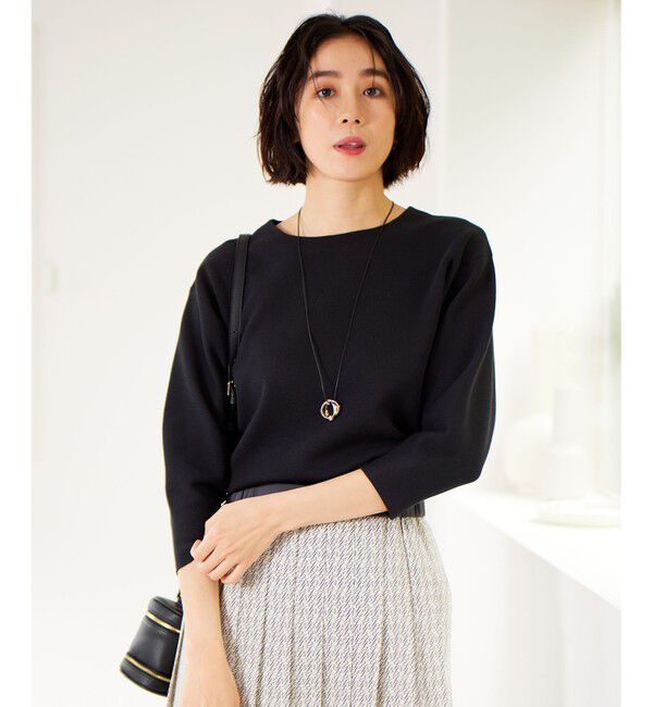 自由区「【WEB限定カラーあり・洗える】ドライコットンハイゲージプルオーバー ニット」|ニット・セーター|ブラック
