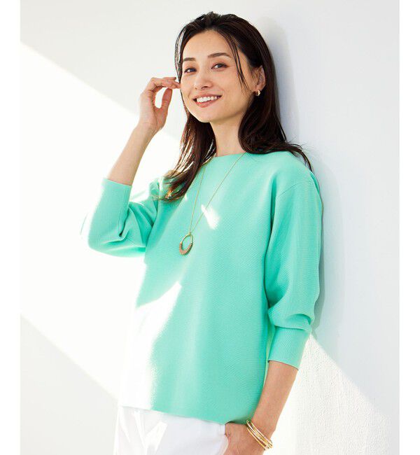 自由区「【WEB限定カラーあり・洗える】ドライコットンハイゲージプルオーバー ニット」|ニット・セーター|グリーン