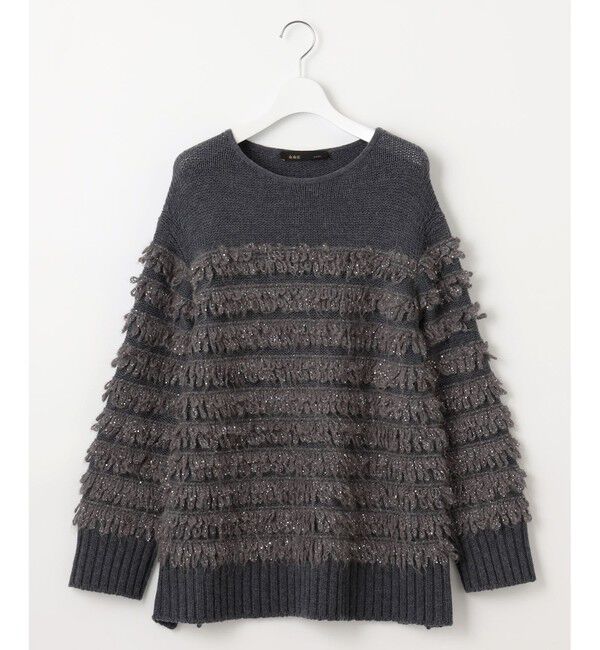 自由区「【PREMIUM KNIT COLLECTION】スパンコールコンビ ニット」|ニット・セーター|チャコール