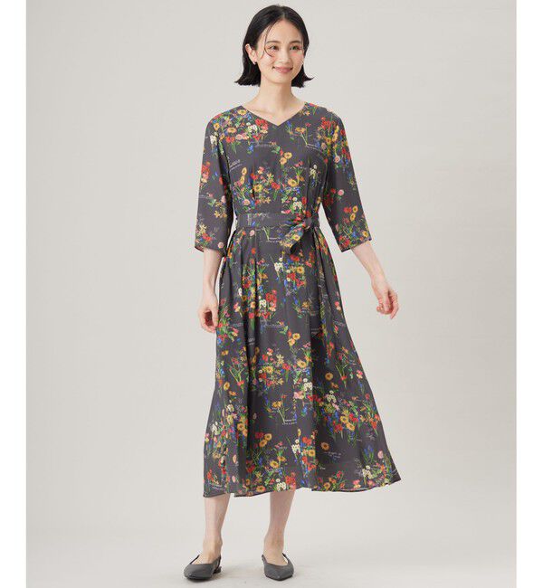 自由区「【洗える】フラワーガーデンプリント ワンピース」|ワンピース|