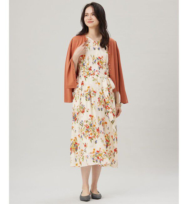 自由区「【洗える】フラワーガーデンプリント ワンピース」|ワンピース|