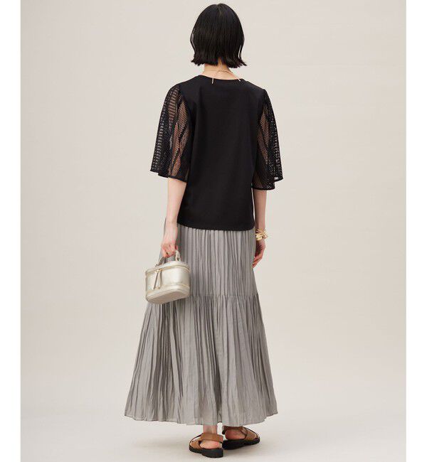 自由区「【洗える】レースエッジフレアスリーブ トップス」|Tシャツ・カットソー|