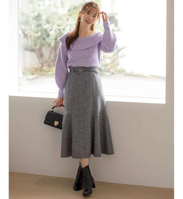 any SiS「【洗える】ラメツイードナローフレア スカート」|スカート|