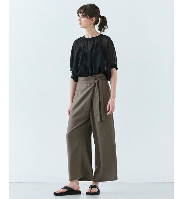 BEIGE,「【洗える・L-size】CAROLE / リネンライクラップワイドパンツ」|その他|