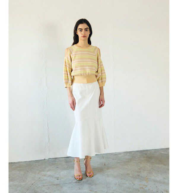 GRACE CONTINENTAL「ボーダーパフニットトップ」|ニット・セーター|