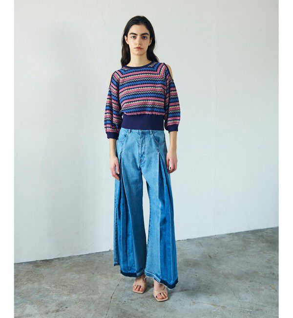 GRACE CONTINENTAL「ボーダーパフニットトップ」|ニット・セーター|