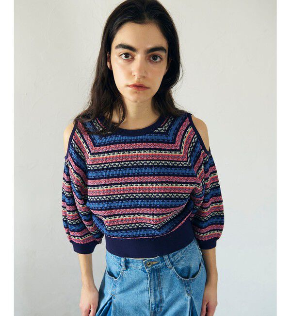 GRACE CONTINENTAL「ボーダーパフニットトップ」|ニット・セーター|