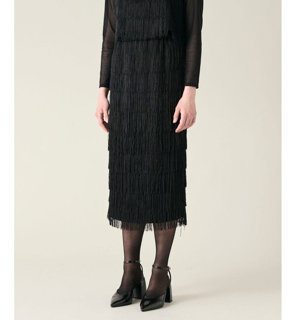 GRACE CONTINENTAL「フリンジスカート」|タイト|