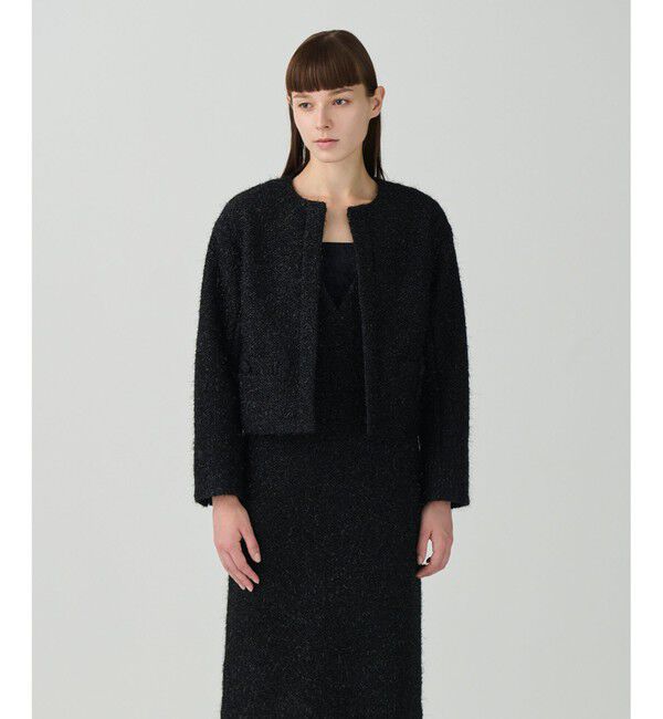 Grace Class「ラメシャイニーコクーンジャケット」|ノーカラージャケット|ブラック