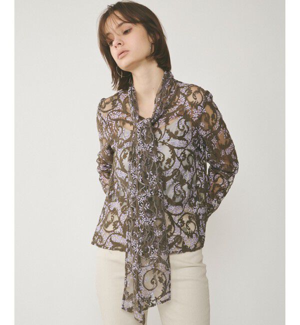 GRACE CONTINENTAL「ボウタイ付レースブラウス」|シャツ・ブラウス|カーキ