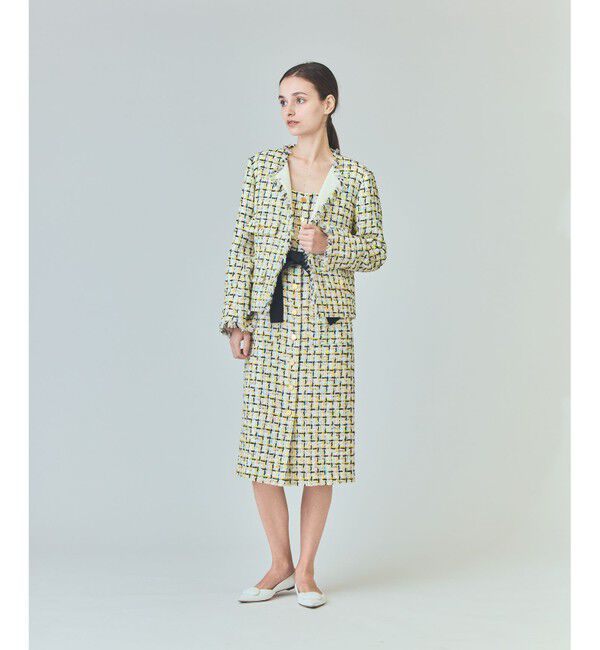  「チュールヤーンツイードジャケット」|ノーカラージャケット|イエロー