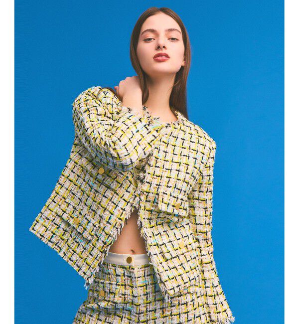  「チュールヤーンツイードジャケット」|ノーカラージャケット|