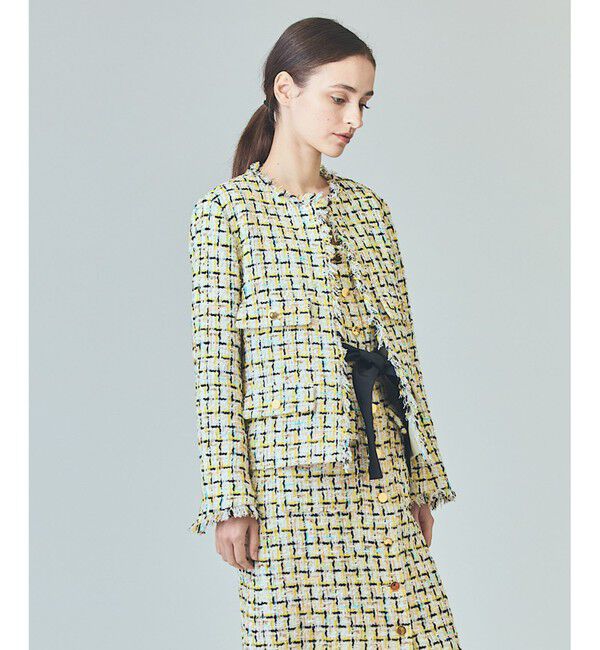  「チュールヤーンツイードジャケット」|ノーカラージャケット|